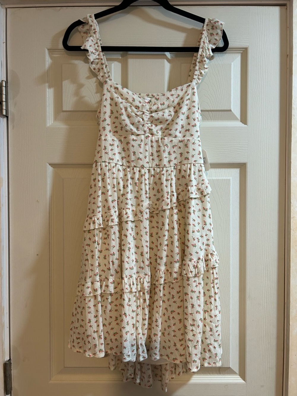Altar'd State Cream Floral Ruffle Sundress with Pink & Green Accents